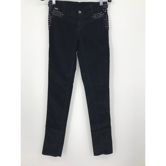 Citizens Of Humanity Avedon Low Rise Skinny Studded Velour Black Jean 25 NEW - Picture 1 of 11